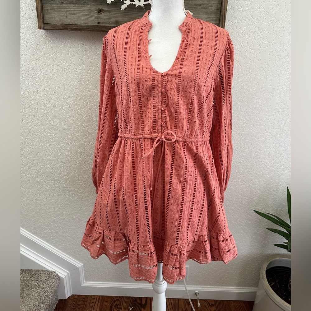 Anthropologie Forever that girl pink cotton eyelet‎ dress women’s size M NWT